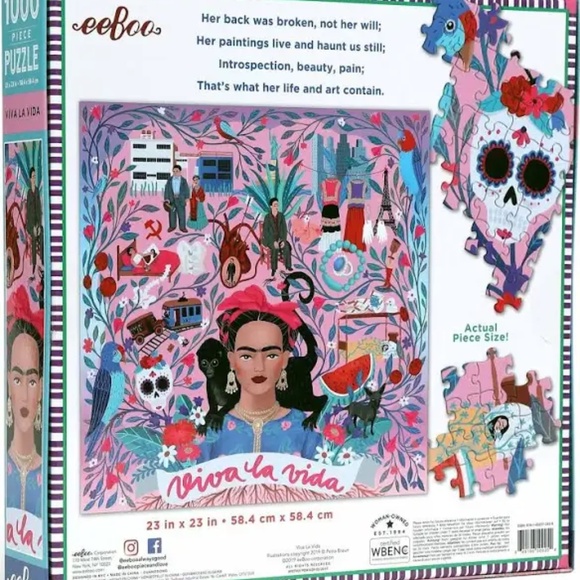 EUC [eeBoo] Viva La Vida Puzzle <1000 Piece & Love> Frida Kahlo Jigsaw + Poster - Picture 15 of 16
